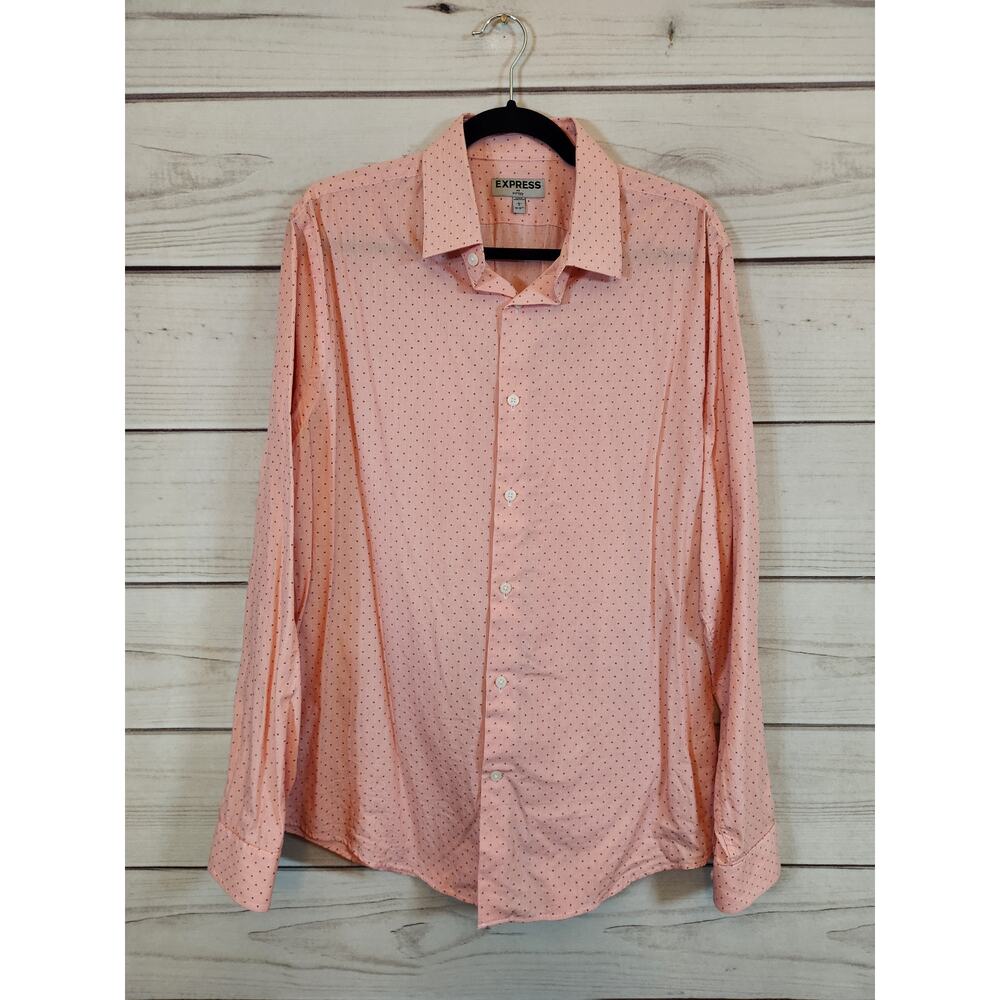 EXPRESS‎ Men's Pink Striped Casual Button Down Long Sleeve Collared Shirt Size L